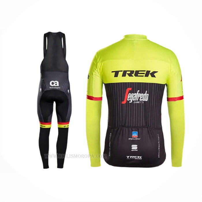 2017 Ropa Ciclismo Trek Segafredo Negro Amarillo Mangas Largas y Culotte Lunga
